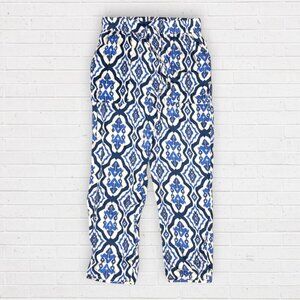 ZARA Blue Geometric Ikat Boho Batik High Waist Watercolor Floral Satin Pants M